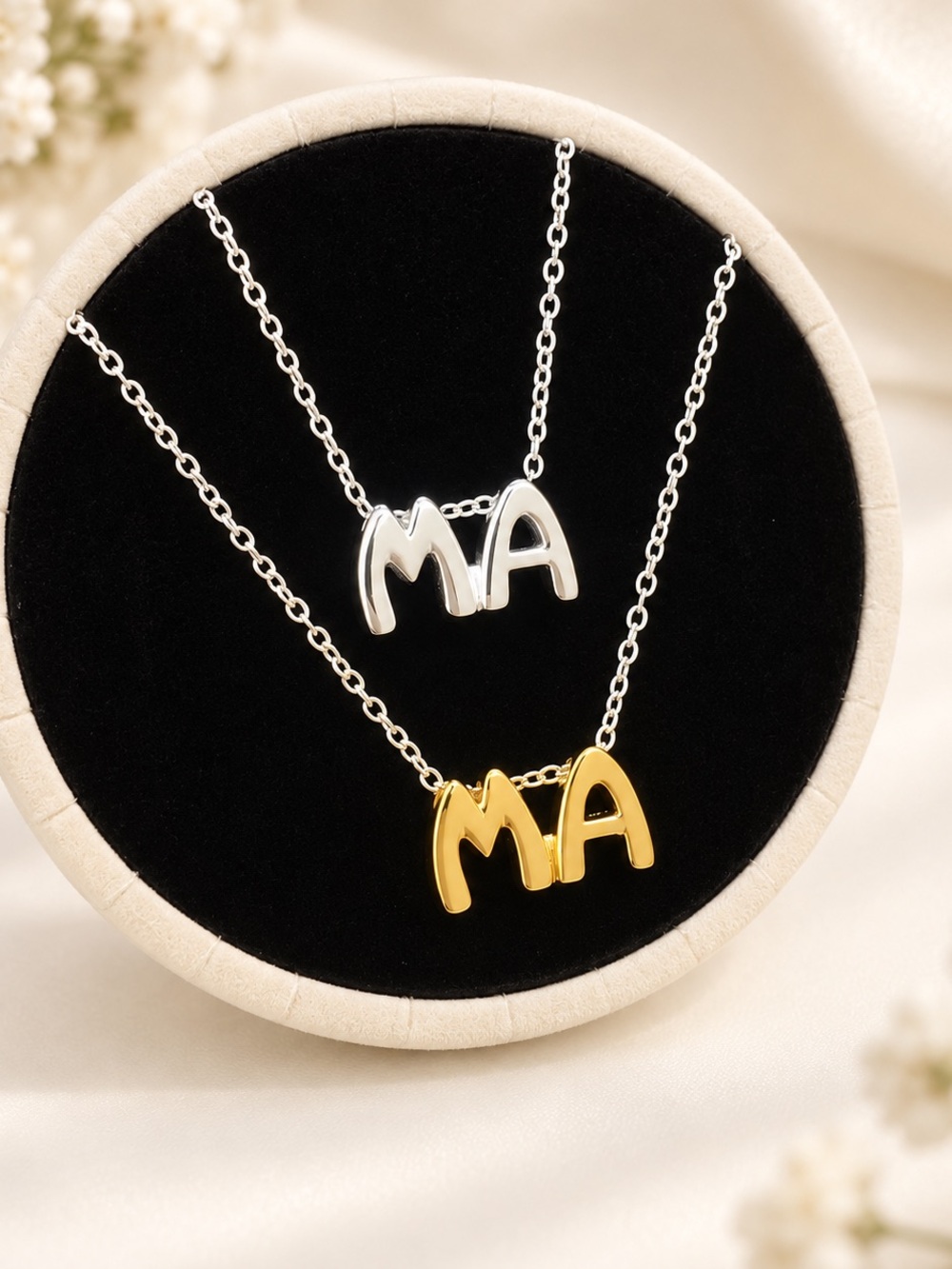 Mama double sterling silver 925 necklace Initial Necklace - Silver & Gold